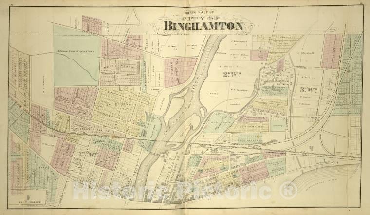 Historic Map - 1876 Broome County, New York (N.Y.), North Half Of City Of Binghamton - Vintage Wall Art