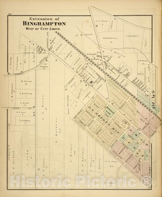 Historic Map - 1876 Broome County, New York (N.Y.), Extention Of Binghamton West Of City Limits. - Vintage Wall Art