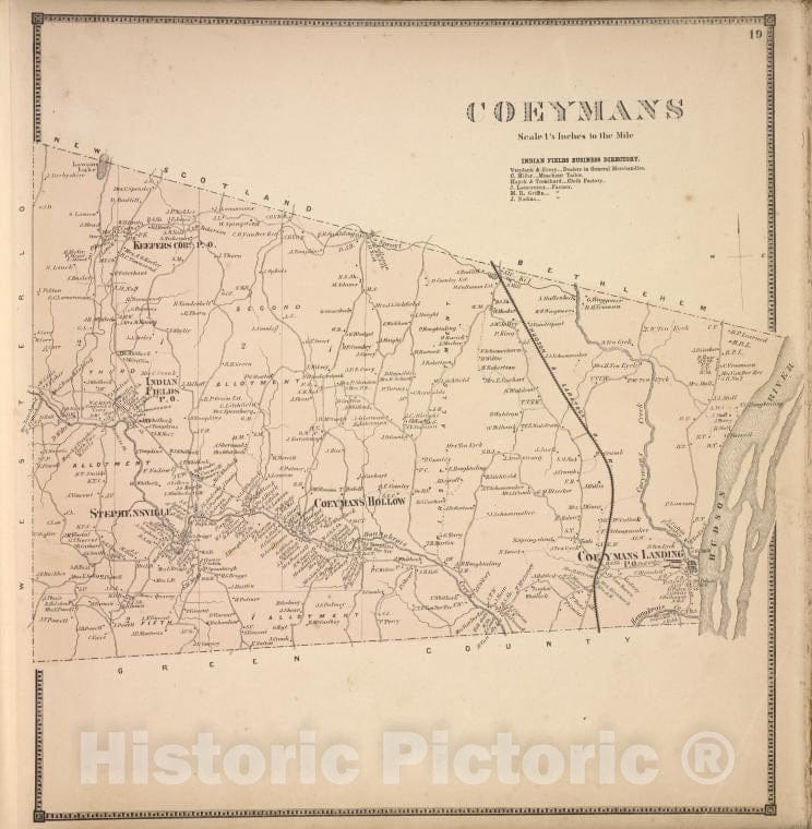 Historic 1866 Map - Coeymans [Village]; Indian Fields Business Directory. - Vintage Wall Art