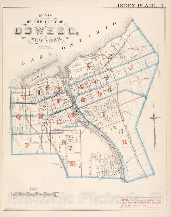 Historic 1880 Map - Map Of The City Of Oswego, New York. [Index Plate.] - Vintage Wall Art