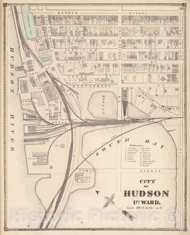 Historic 1873 Map - City Of Hudson 1St Ward. [Township] - Columbia County (N.Y.Atlas Of Columbia County, New York. - Vintage Wall Art