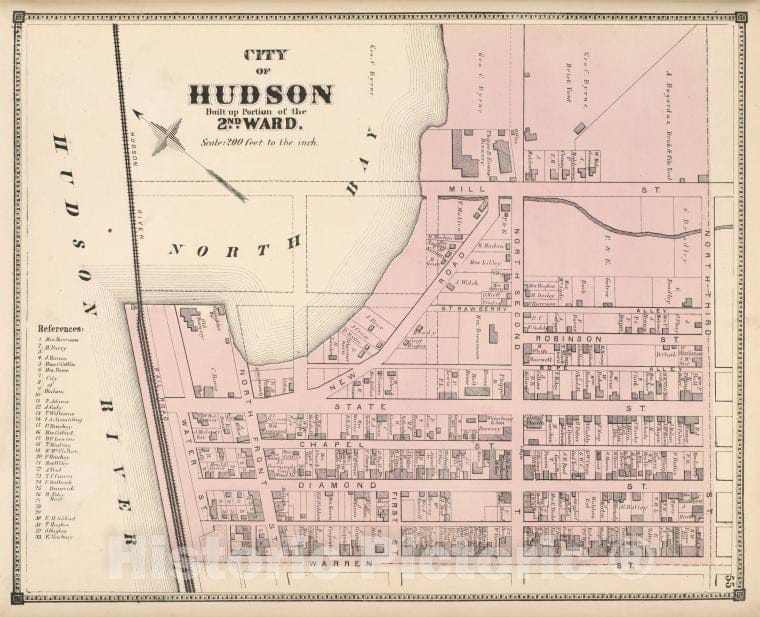 Historic Map - 1873 Columbia County, New York (N.Y.), City Of Hudson Built Up Portion Of The 2Nd Ward. - Vintage Wall Art