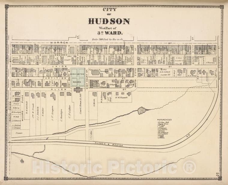 Historic 1873 Map - City Of Hudson West Part Of 3Rd Ward. [Township] - Columbia County (N.Y.Atlas Of Columbia County, New York. - Vintage Wall Art