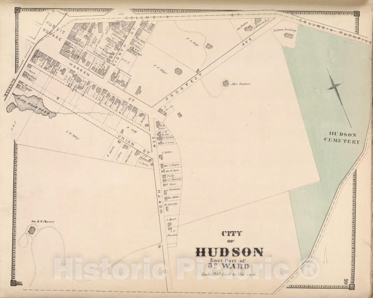 Historic 1873 Map - City Of Hudson East Part Of 3Rd Ward. [Township] - Columbia County (N.Y.Atlas Of Columbia County, New York. - Vintage Wall Art