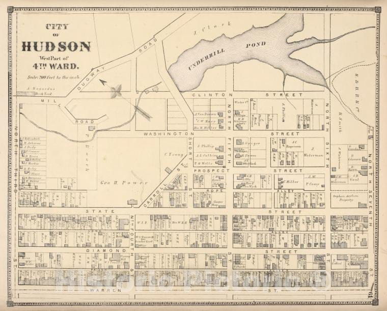 Historic 1873 Map - City Of Hudson West Part Of 4Th Ward. [Township] - Columbia County (N.Y.Atlas Of Columbia County, New York. - Vintage Wall Art