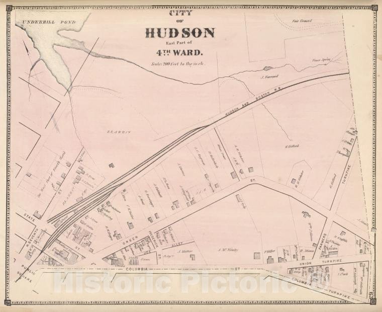 Historic 1873 Map - City Of Hudson East Part Of 4Th Ward. [Township] - Columbia County (N.Y.Atlas Of Columbia County, New York. - Vintage Wall Art