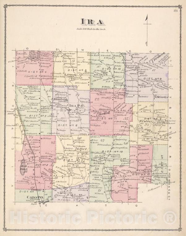 Historic Map - Ira [Township] - Atlases Of The United States - County Atlas Of Cayuga, New York. - Vintage Wall Art