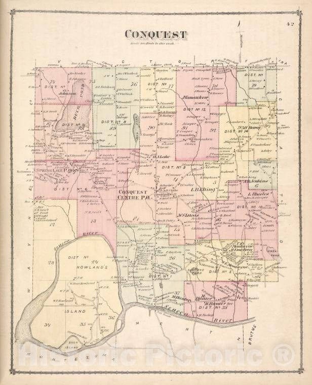 Historic Map - Conquest [Township] - Atlases Of The United States - County Atlas Of Cayuga, New York. - Vintage Wall Art