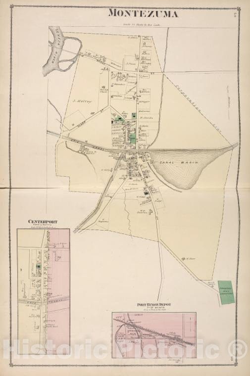 Historic Map - Montezuma [Village]; Centerport [Village]; Portbyron Deport [Village] - Atlases Of The United States - County Atlas Of Cayuga, New York. - Vintage Wall Art