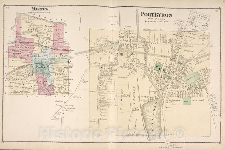 Historic Map - Mentz [Township]; Portbyron [Village] - Atlases Of The United States - County Atlas Of Cayuga, New York. - Vintage Wall Art