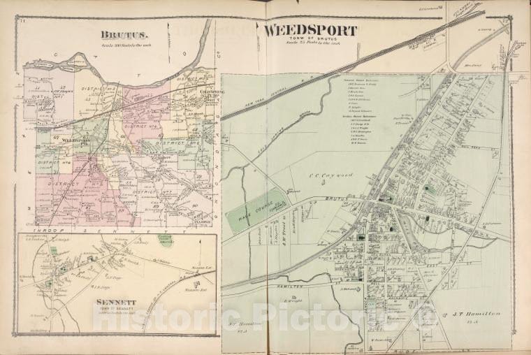 Historic Map - Brutus. [Township]; Sennett [Village]; Weedsport [Village] - Atlases Of The United States - County Atlas Of Cayuga, New York. - Vintage Wall Art