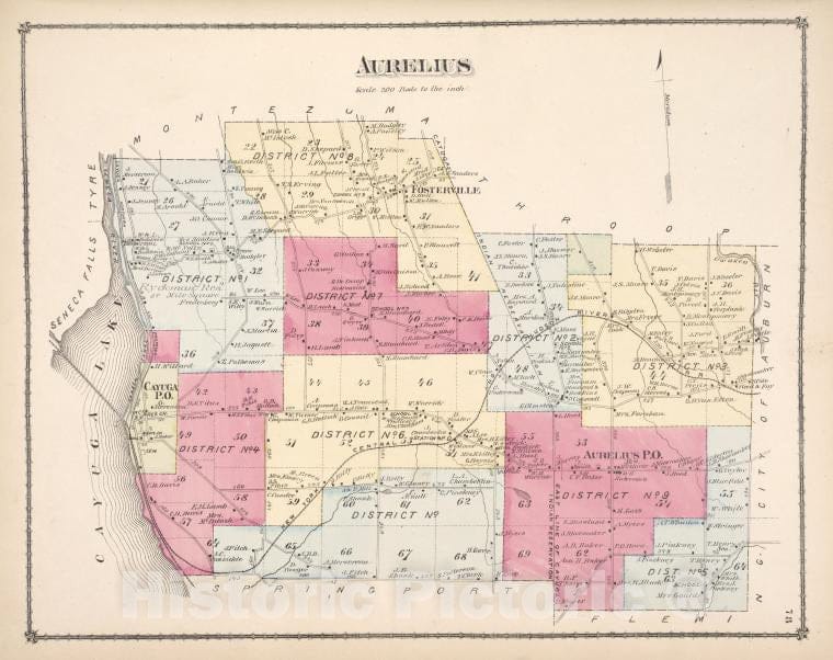 Historic Map - Aurelius [Township] - Atlases Of The United States - County Atlas Of Cayuga, New York. - Vintage Wall Art