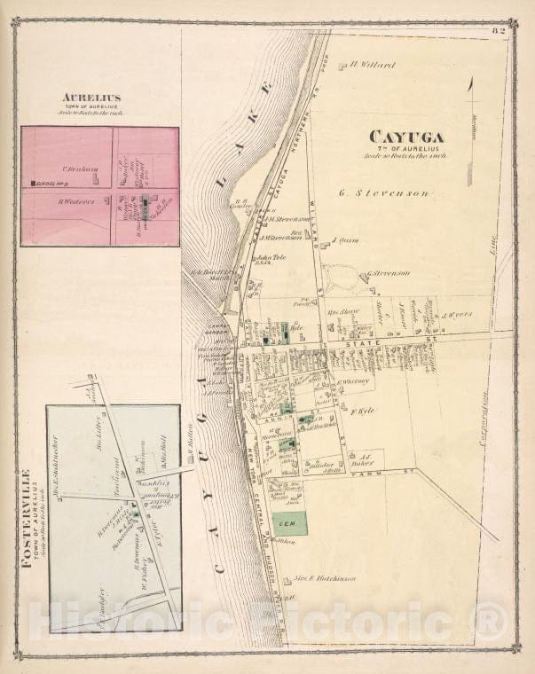 Historic Map - Aurelius [Village]; Fosterville [Village]; Cayuga [Township] - Atlases Of The United States - County Atlas Of Cayuga, New York. - Vintage Wall Art