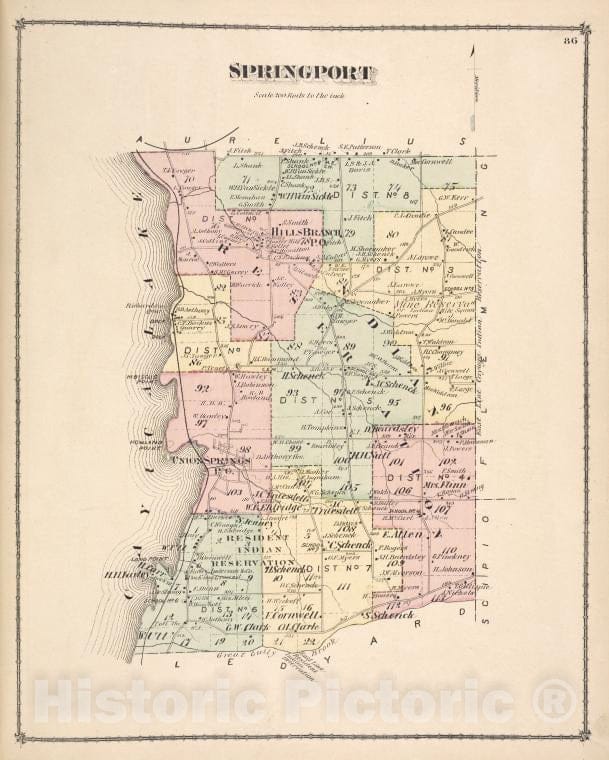 Historic Map - Springport [Township] - Atlases Of The United States - County Atlas Of Cayuga, New York. - Vintage Wall Art