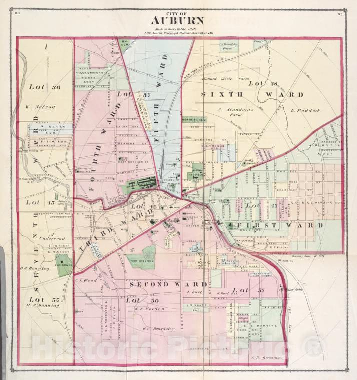 Historic Map - City Of Auburn - Atlases Of The United States - County Atlas Of Cayuga, New York. - Vintage Wall Art