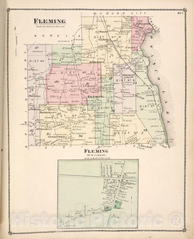 Historic Map - Fleming [Township]; Fleming [Village] - Atlases Of The United States - County Atlas Of Cayuga, New York. - Vintage Wall Art