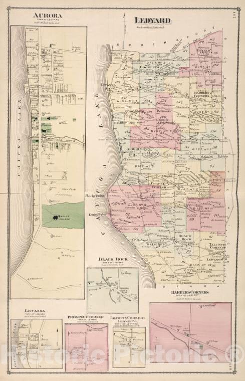 Historic Map - Aurora [Village]; Ledyard [Township]; Levanna [Village]; Black R - Atlases Of The United States - County Atlas Of Cayuga, New York. - Vintage Wall Art