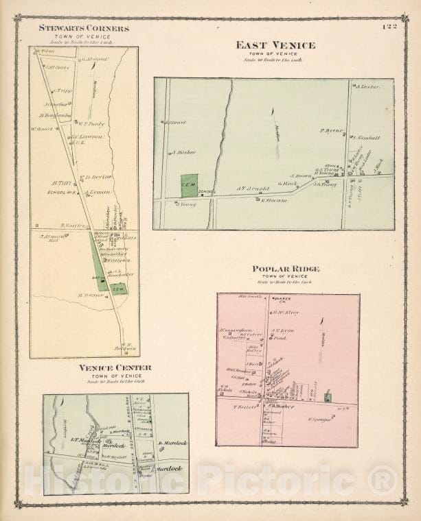 Historic Map - 1875 Cayuga, New York, Stewarts Corners; East Venice; Venice Center; Poplar Ridge - Vintage Wall Art