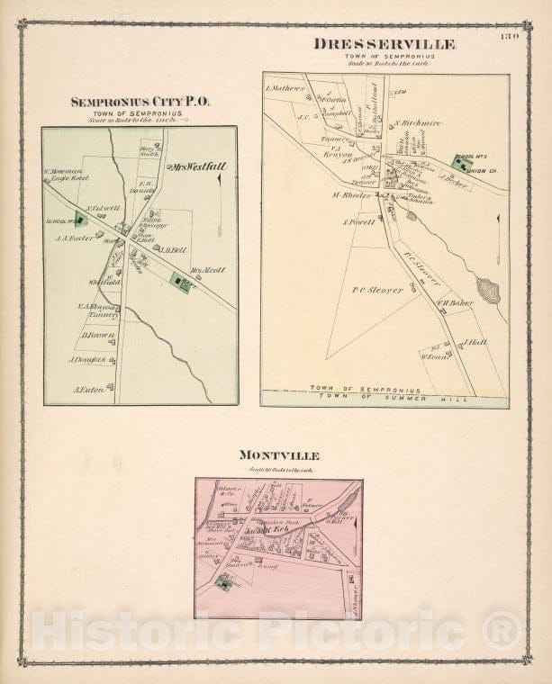 Historic Map - Sempronius City P.O. [Village]; Dresserville [Village]; Montville [Village] - Atlases Of The United States - County Atlas Of Cayuga, New York. - Vintage Wall Art