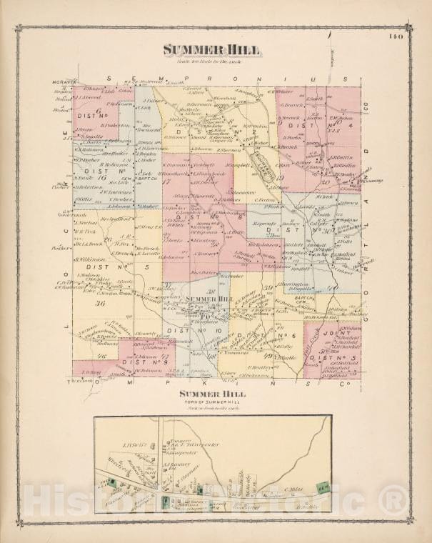 Historic Map - Summer Hill [Township]; Summer Hill [Village] - Atlases Of The United States - County Atlas Of Cayuga, New York. - Vintage Wall Art