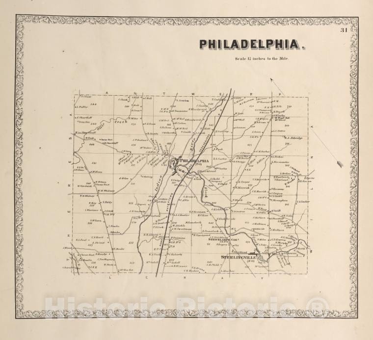 Historic Map - 1864 Jefferson County (N.Y.), Philadelphia. - Vintage Wall Art