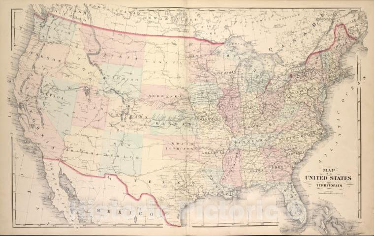 Historic Map - 1876 Genesee County (N.Y.), Map Of The United States And Territories. - Vintage Wall Art