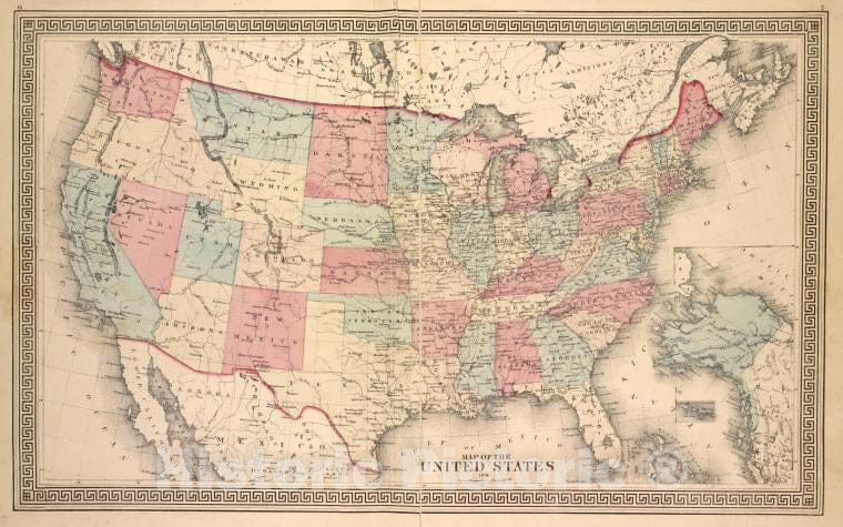 Historic Map - 1876 Map Of The United States - Vintage Wall Art