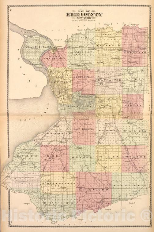 Historic 1880 Map - Map Of Erie County New York - Erie County (N.Y.) - New York (State) - Erie County Atlases Of The United States - Atlas Of Erie County, New York. - Vintage Wall Art