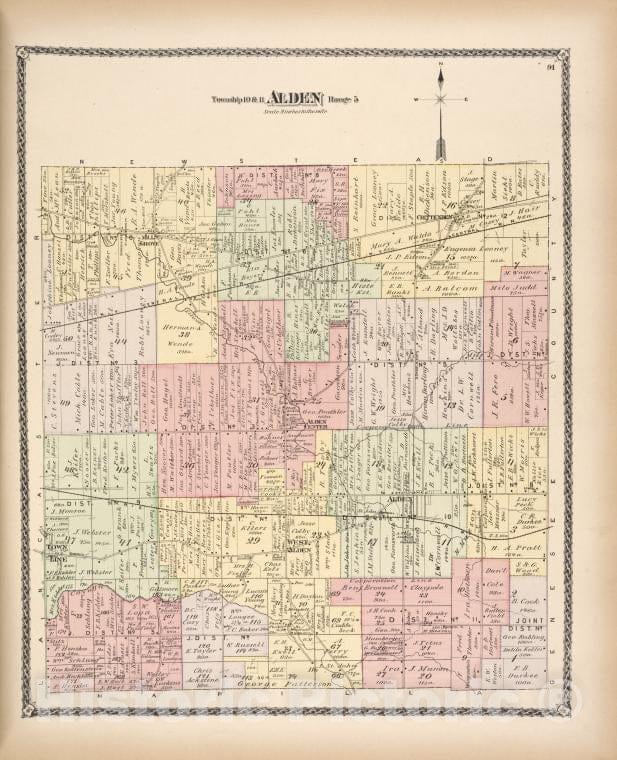 Historic 1880 Map - Alden [Township] - Erie County (N.Y.) - New York (State) - Erie County Atlases Of The United States - Atlas Of Erie County, New York. - Vintage Wall Art