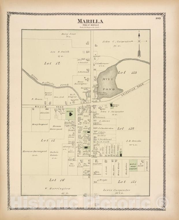 Historic 1880 Map - Marilla [Village] - Erie County (N.Y.) - New York (State) - Erie County Atlases Of The United States - Atlas Of Erie County, New York. - Vintage Wall Art