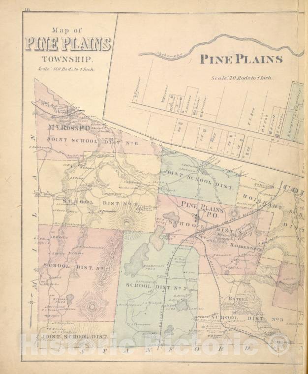 Historic Map - 1876 Dutchess County, New York (N.Y.), Map Of Pine Plains Township; Pine Plains; Rock City - Vintage Wall Art