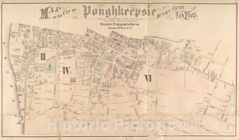 Historic Map - 1876 Dutchess County, New York (N.Y.), Map Of The City Of Poughkeepsie Dutchess County, New York. - Vintage Wall Art