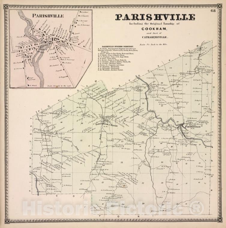 Historic 1865 Map - Parishville [Village]; Parishville Including The Original Townsh - Vintage Wall Art