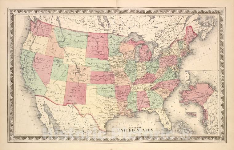 Historic 1875 Mapof The United States - Vintage Wall Art