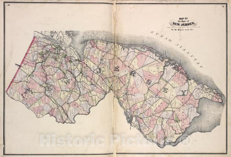 Historic Map - 1877 Passaic County, New Jersey (N.J.), Map Of State Of New Jersey. - Vintage Wall Art