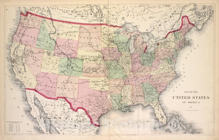 Historic 1873 Map - Map Of The United States Of America - Vintage Wall Art