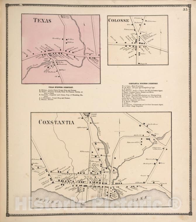 Historic 1867 Map - Texas [Village]; Texas Business Directory; Colosse [Village]; - Vintage Wall Art