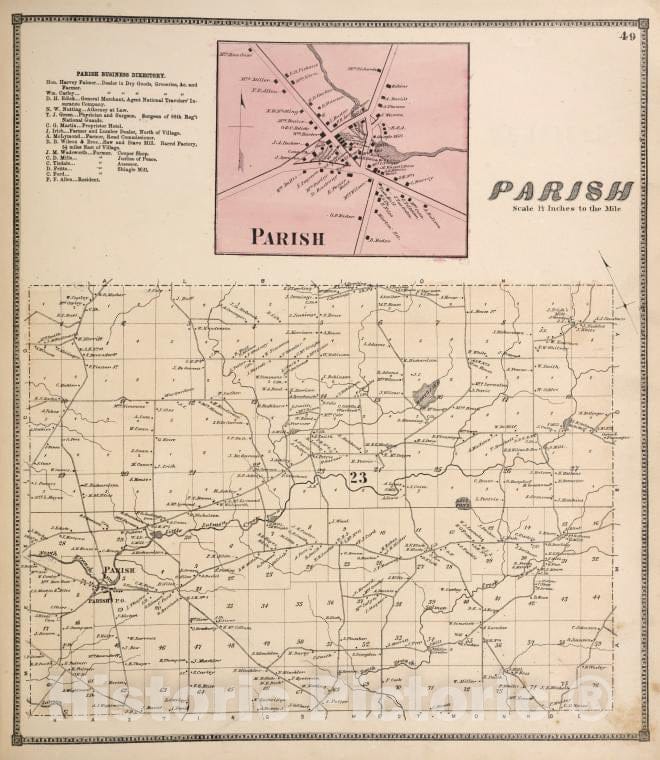 Historic 1867 Map - Parish Business Directory; Parish [Village]; Parish [Township] - Vintage Wall Art