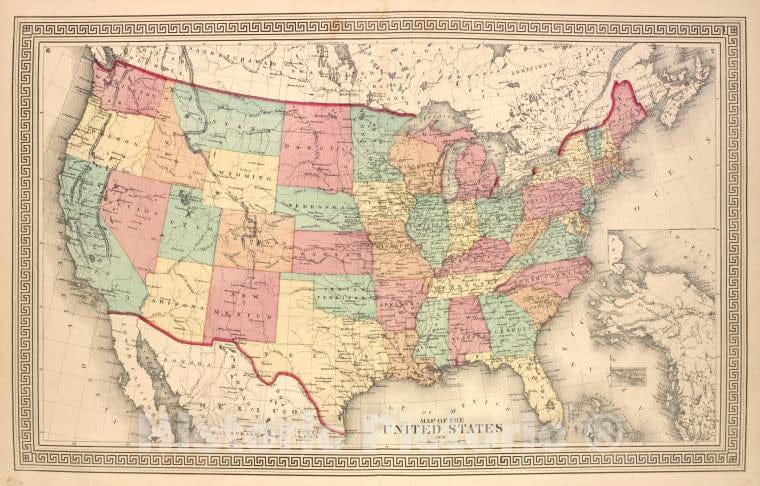 Historic 1874 Map - Map Of The United States - Vintage Wall Art