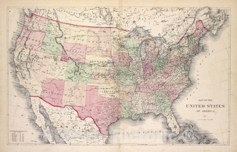 Historic 1873 Map - Map Of The United States Of America - Vintage Wall Art, V2