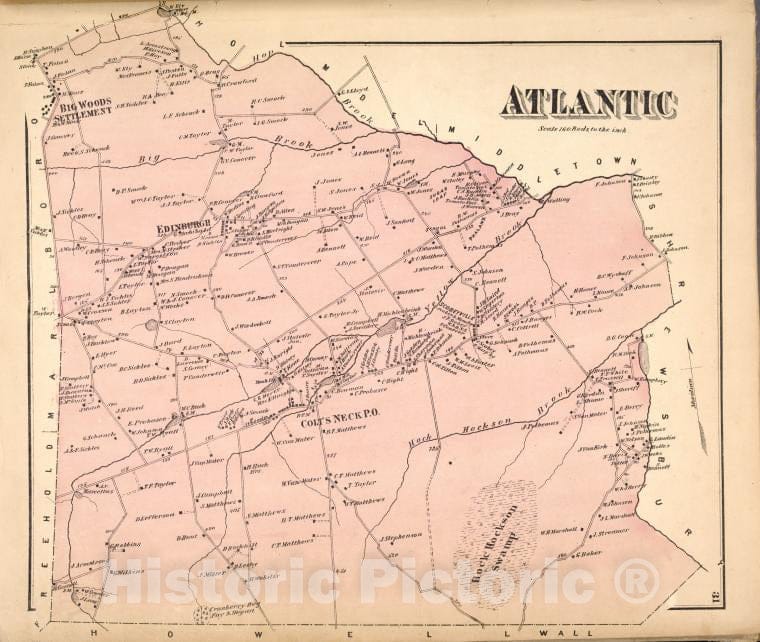 Historic 1873 Map - Atlantic [Township] - Monmouth Couty (N.J.) - New Jersey - Monmouth County Atlases Of The United States - Atlas Of Monmouth Co, New Jersey. - Vintage Wall Art