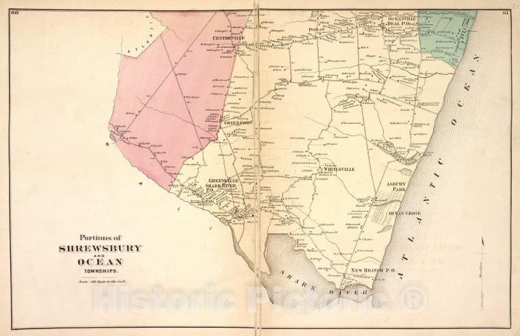 Historic Map - 1873 Monmouth Couty, New Jersey, (N.J.), Portions Of Shrewsbury And Ocean Townships. [Townships] - Vintage Wall Art