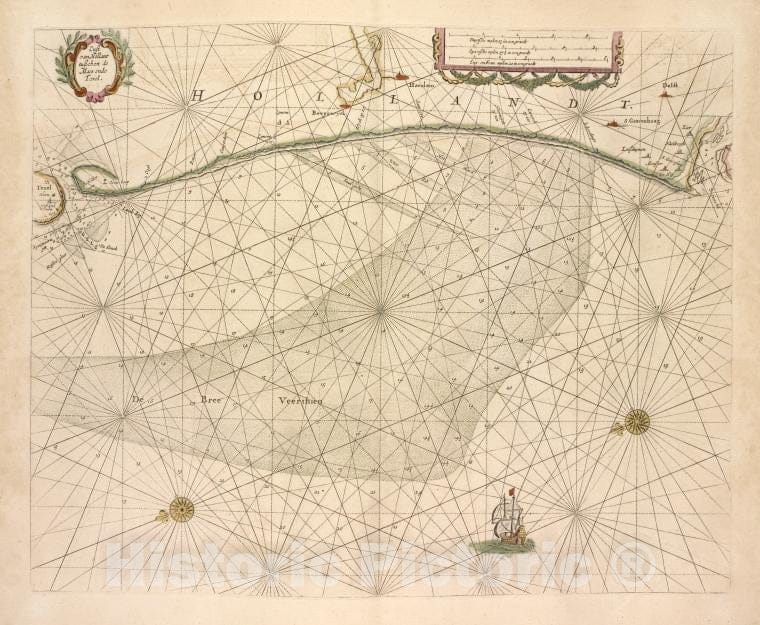 Historic 1672 Map - Cust Van Hollant Tusschen De Maes Ende Texel. - Netherlands - North Sea - De Zee-Atlas Ofte Water-Wereld - Vintage Wall Art