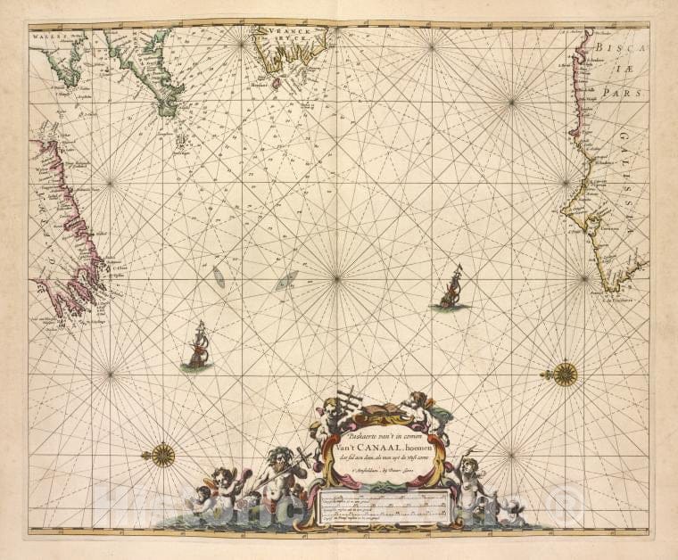 Historic 1672 Map - Paskaert Van'T In Comen Van'T Canaal. - English Channel - Biscay, Bay Of (France And Spain) - De Zee-Atlas Ofte Water-Wereld - Vintage Wall Art