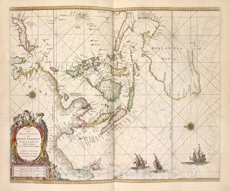 Historic Map - 1672 Australia, Paskaetrte Zynde T'Oosterdeel Van Oost Indien, Met Alle De Eylanden Dae Ontrendt Gelegen Van C. Comorin Tot Aen Japan. - Vintage Wall Art