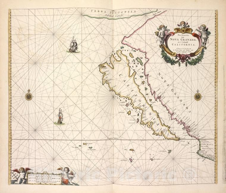 Historic 1672 Map - Paskaerte Van Nova Granada En T'Eylandt California. - California - Pacific Ocean - De Zee-Atlas Ofte Water-Wereld - Vintage Wall Art