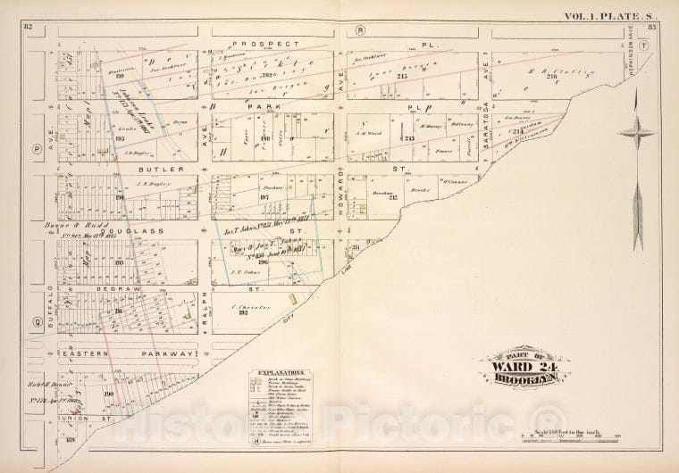 Historic Map - 1880 Brooklyn (New York, N.Y.), Prospect Pl, Hopkinson Ave, City Line, Buffalo Ave; - Vintage Wall Art