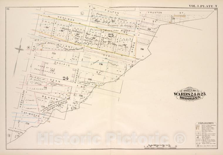 Historic Map - 1880 Brooklyn (New York, N.Y.),Herkimer St Rockaway Ave, Fulton St Truxton St City Line, Prospect Pl, Hopkinson Ave; Atlantic Ave, Pacific St - Vintage Wall Art