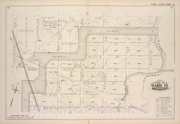 Historic Map - 1880 Brooklyn (New York, N.Y.), Orient Ave, City Line, Meadow St Canal, Vandervoort Ave; - Vintage Wall Art