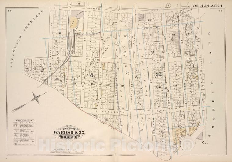 Historic Map - 1880 Brooklyn (New York, N.Y.), Ninth Ave, Prospect Park, City Line, Greenwood Cemetery; - Vintage Wall Art